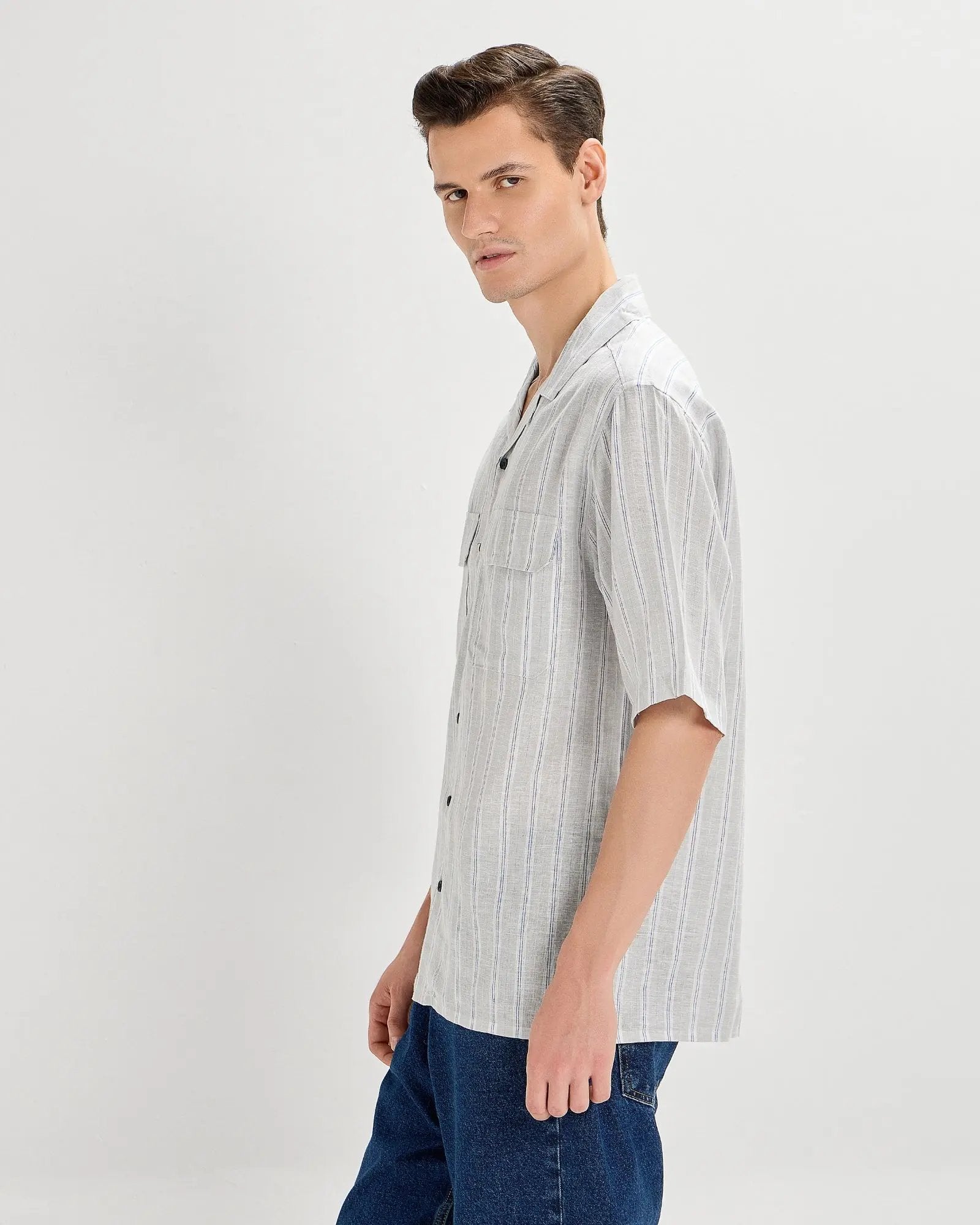 Grey oversized striped linen shirtUnited By Hope