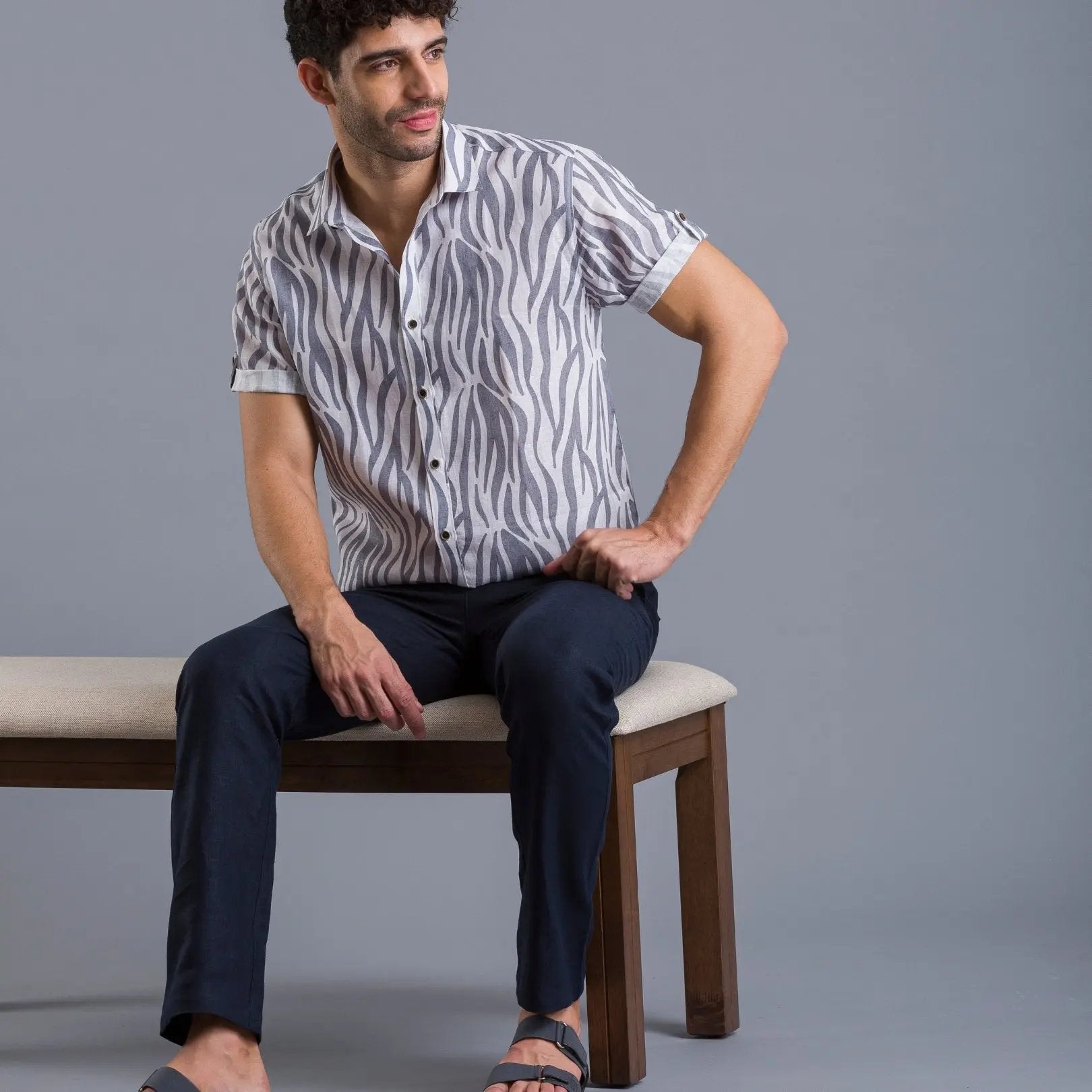 Grey stripes printed linen shirtUnited By Hope