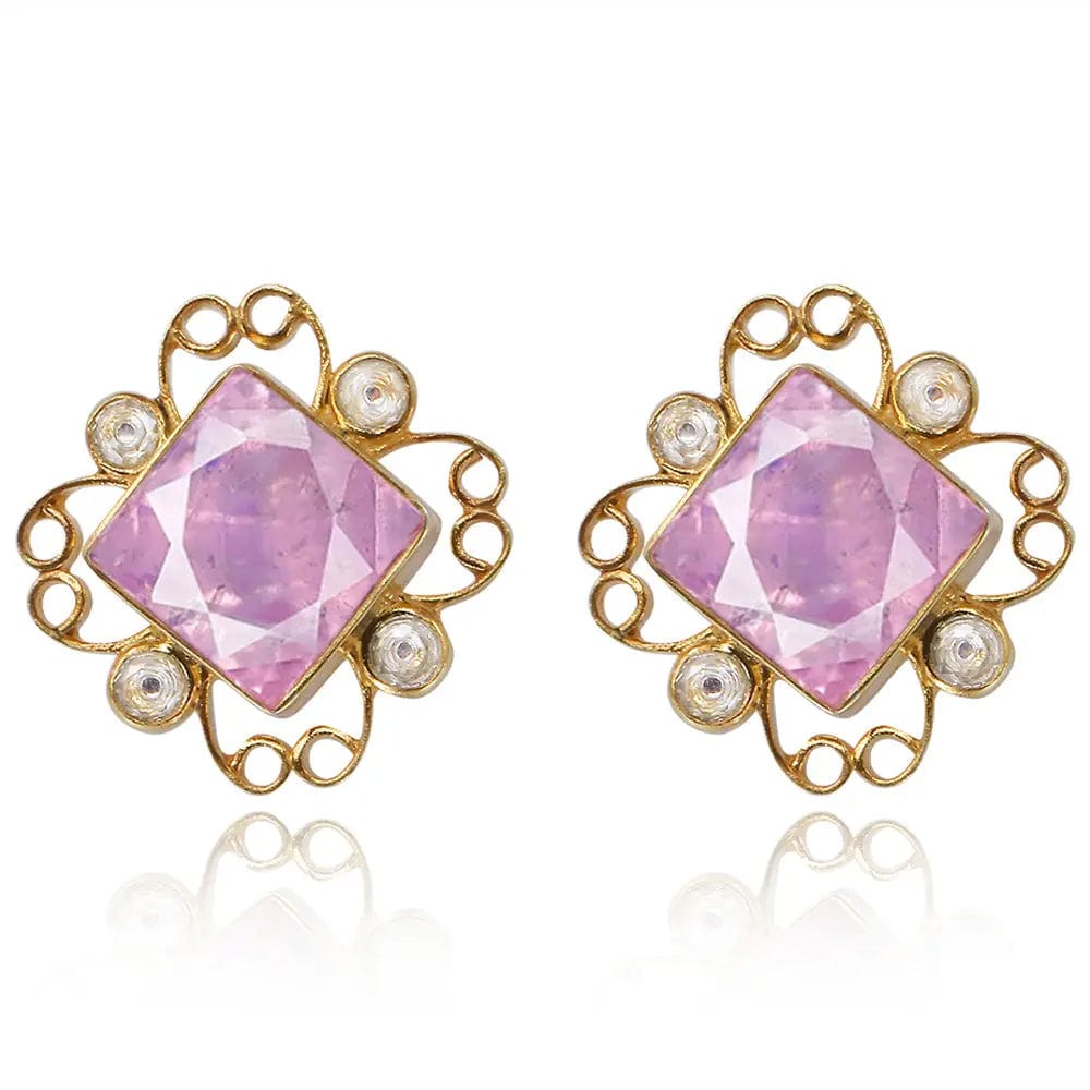 Gulabo Silver Square Pink Earring