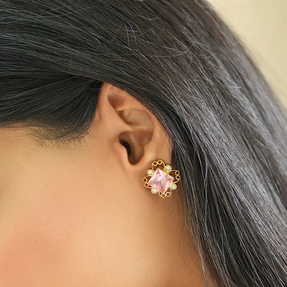 Gulabo Silver Square Pink Earring