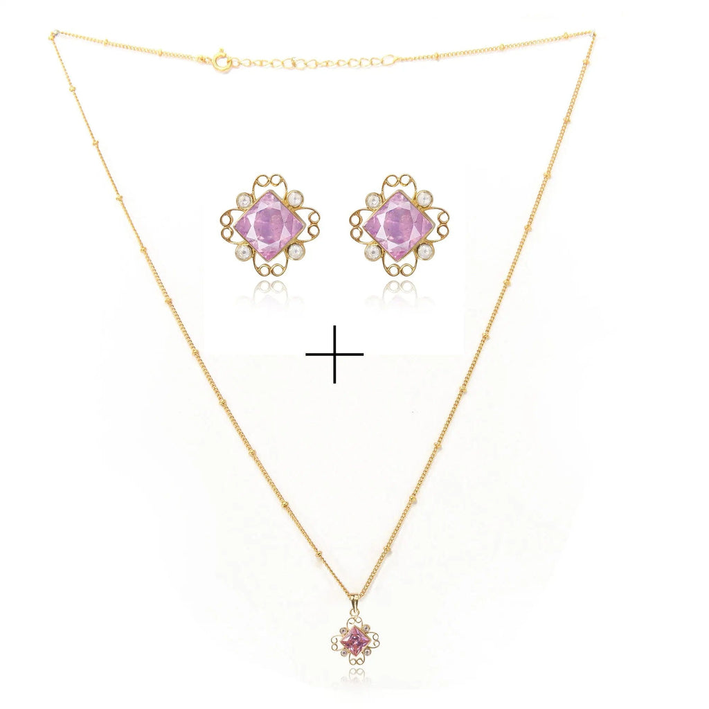 Gulabo Silver Square Pink Earring