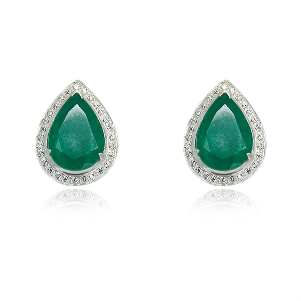 Silver green pear studs
