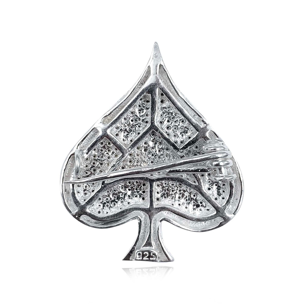 Silver Spade Zircon Brooch