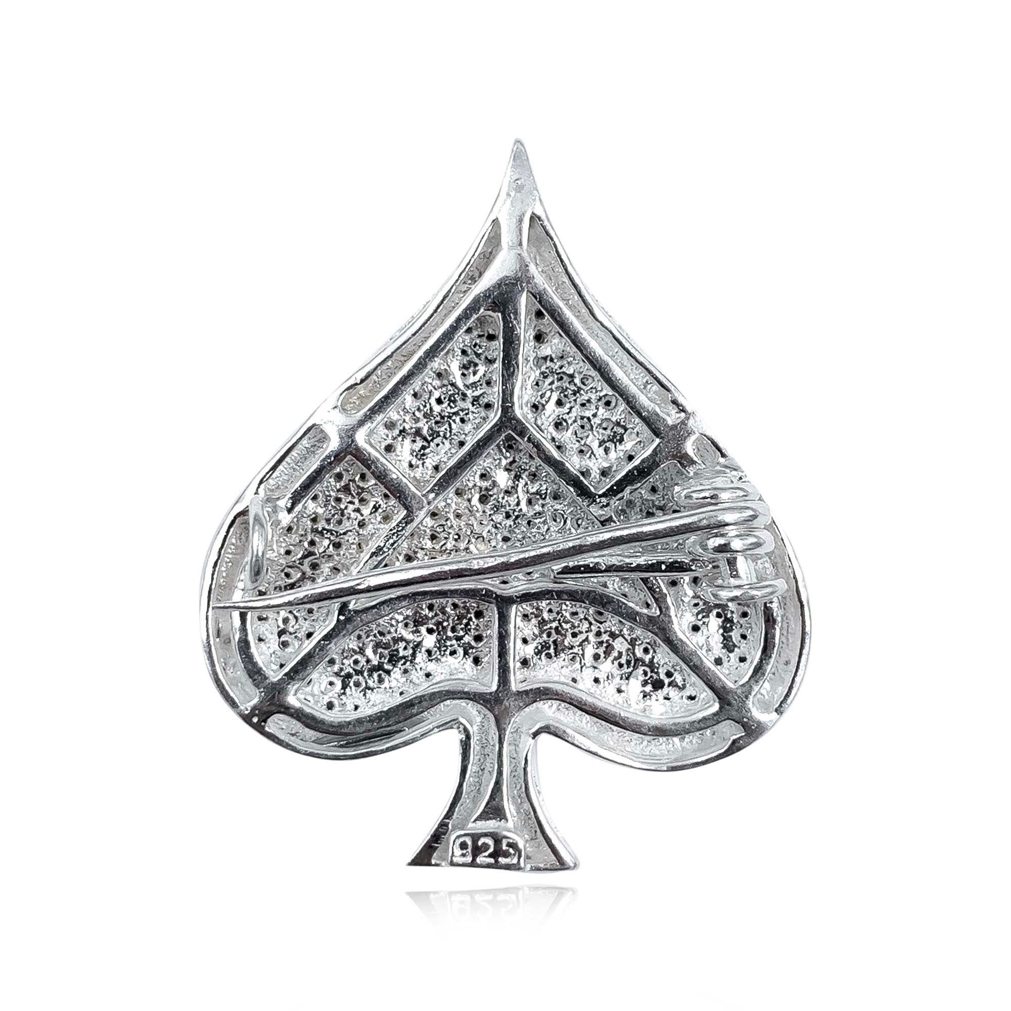 Silver Spade Zircon Brooch