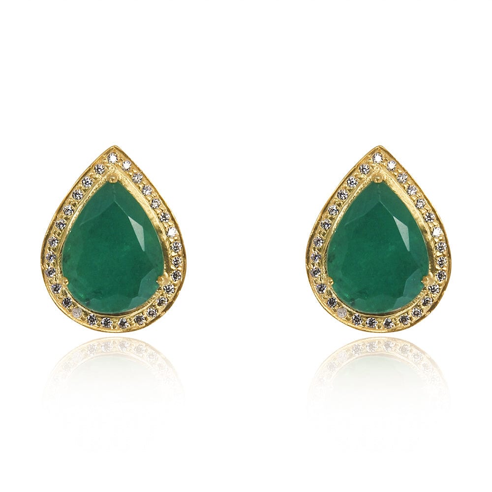 Silver green pear studs
