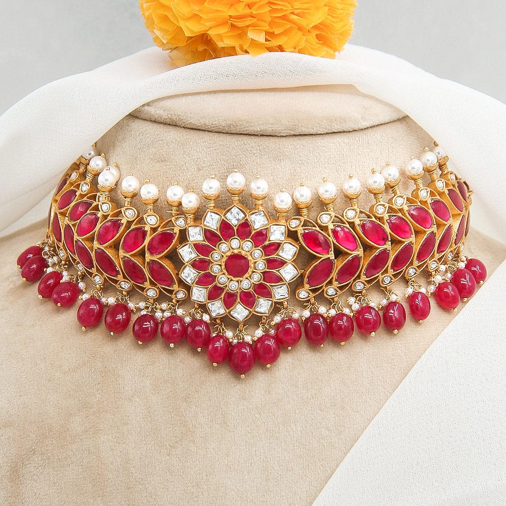 silver 92.5 flower kundan necklace