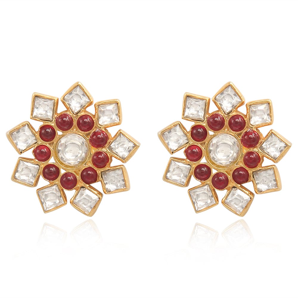 Silver 92.5 Red Kundan Earring