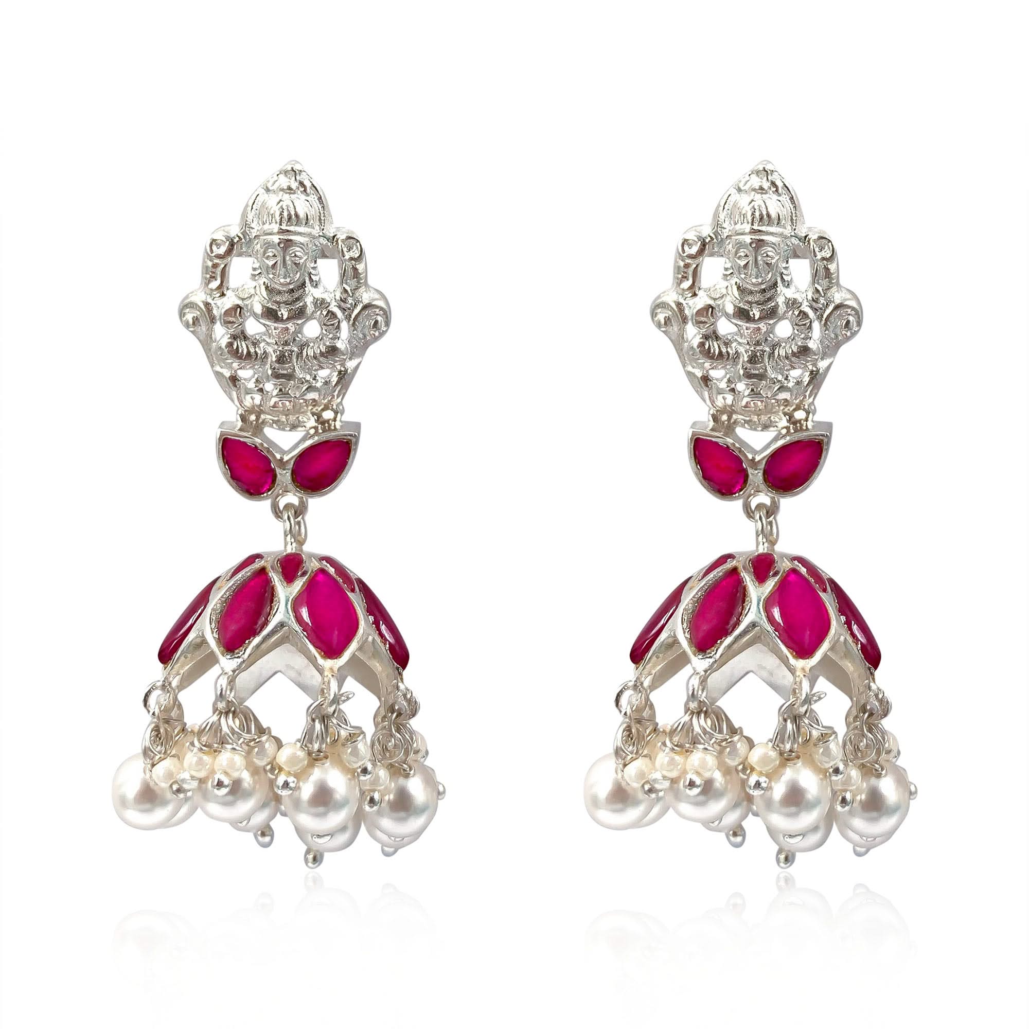 Silver Kundan Lakshmi Jhumka