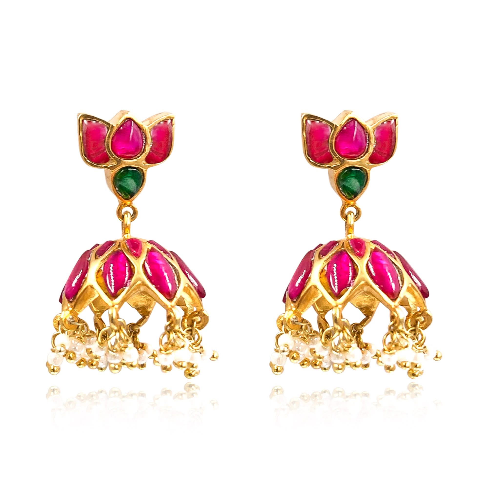 92.5 Sterling Silver Lotus kundan jhumka