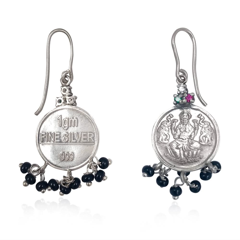 Pure 999 Silver Coin Lakshmi Earring