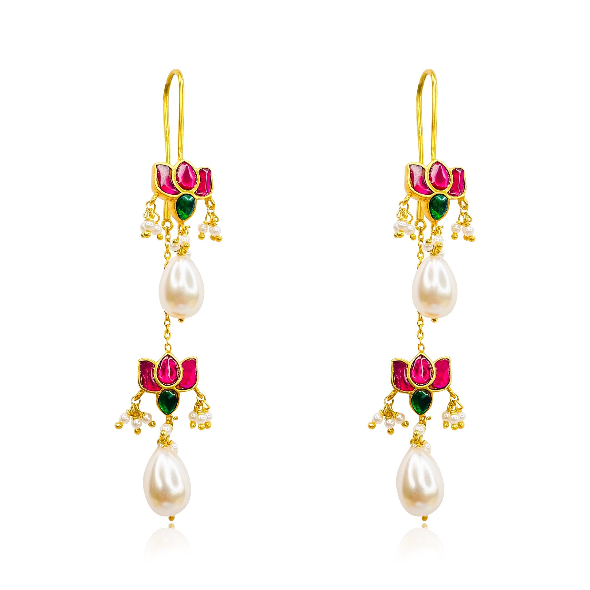 925 Sterling Silver Double Lotus Kundan Sui Dhaga Earring