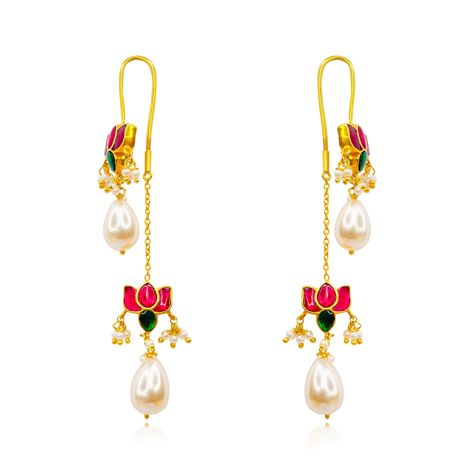 925 Sterling Silver Double Lotus Kundan Sui Dhaga Earring