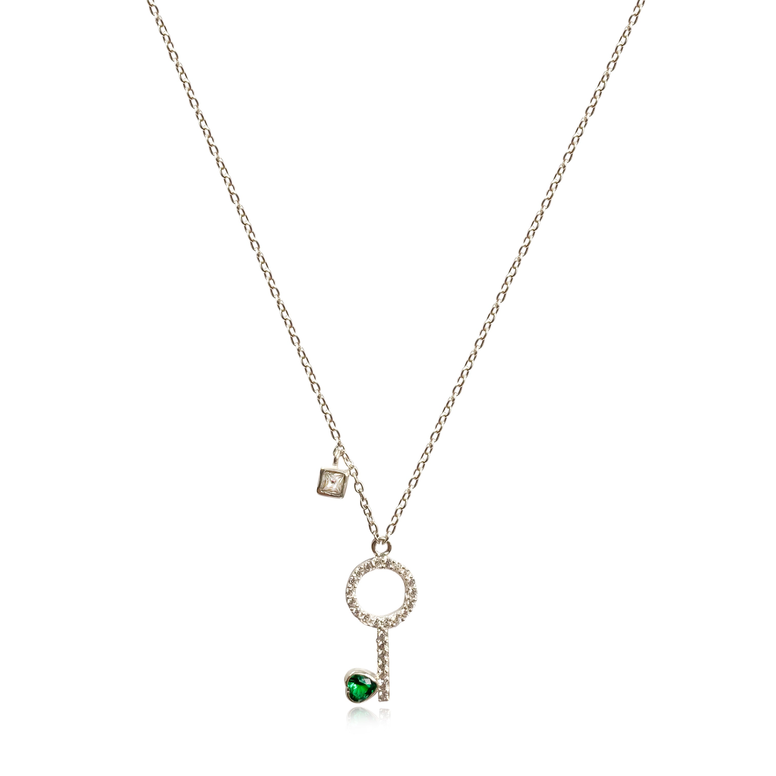 92.5 Sterling Silver key themed zirconia pendant and chain