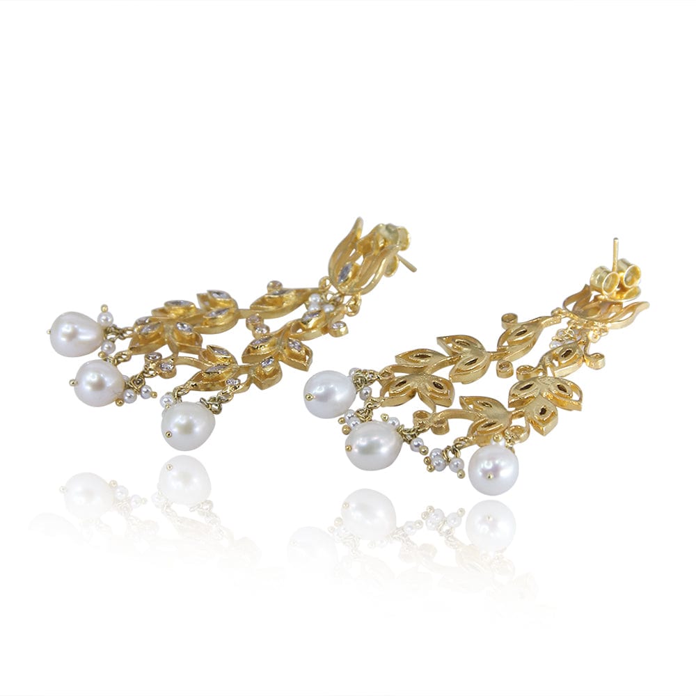 Lotus Gold Plated Pearl Earrings Earrings - By Unniyarcha - Original Manufacturers of Silver Jewelry, Gold Plated Jewellery, Fashion Jewellery and Personalized Soul Bands and Personalized Jewelry