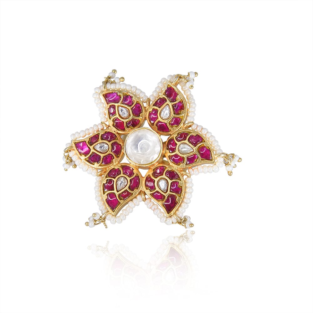 Centre Pearl Gold Plated Kundan Ring