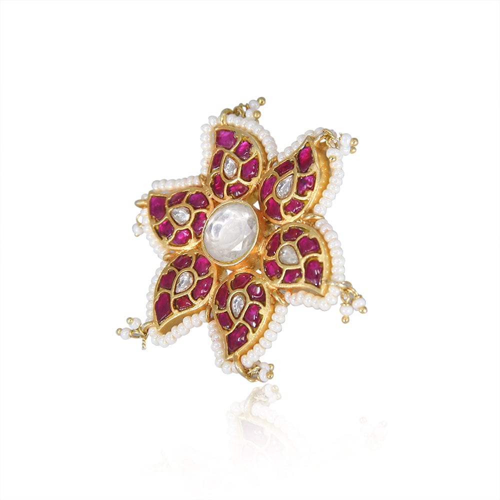 Centre Pearl Gold Plated Kundan Ring Rings - By Unniyarcha - Original Manufacturers of Silver Jewelry, Gold Plated Jewellery, Fashion Jewellery and Personalized Soul Bands and Personalized Jewelry