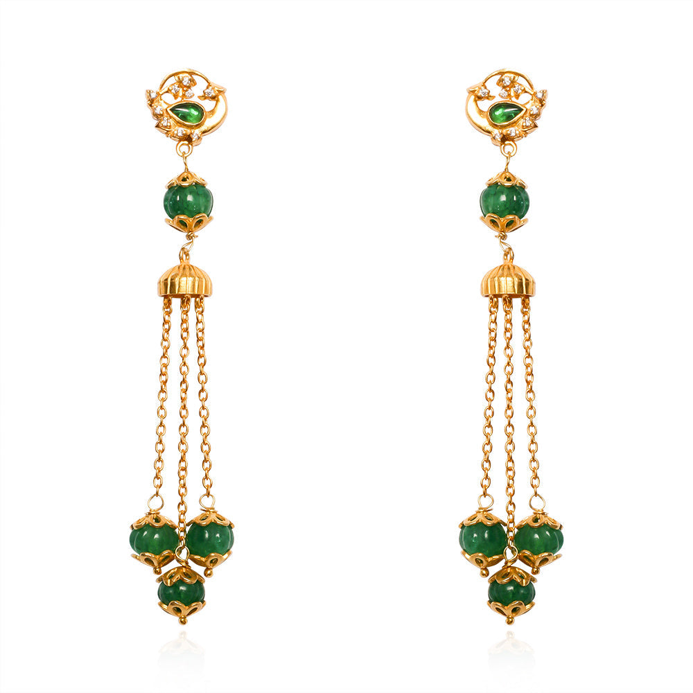 92.5 Silver Green Pumpkin Onyx Bead Swan Earrings