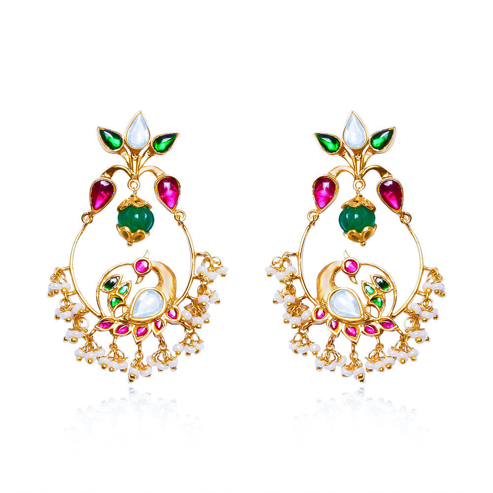 92.5 Sterling Silver Kundan Swan Chandbali