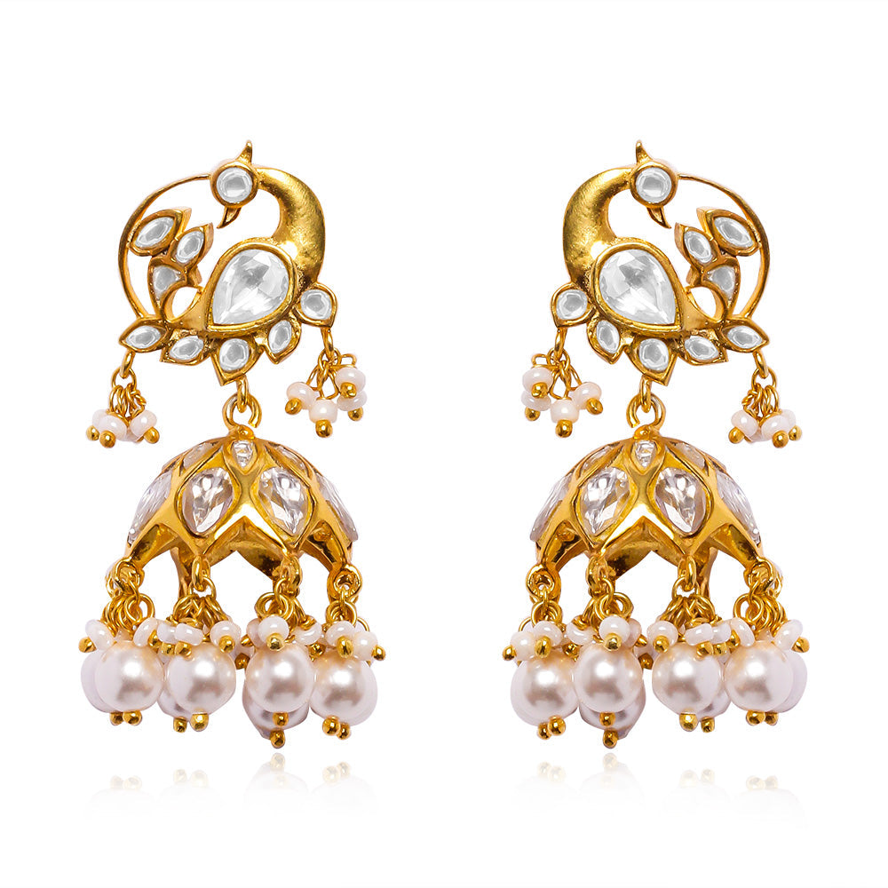 Silver Swan Jhumka With Polki's