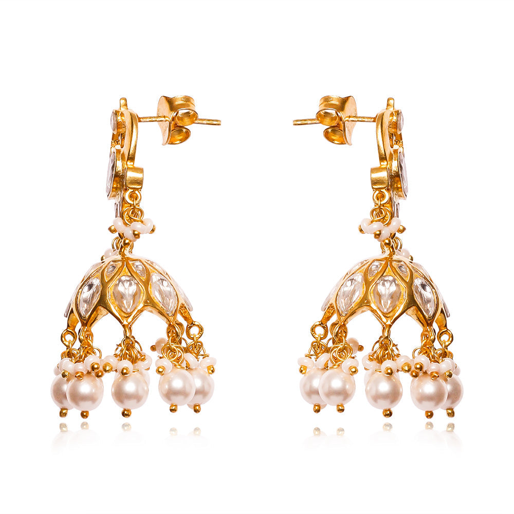 Silver Swan Jhumka With Polki's