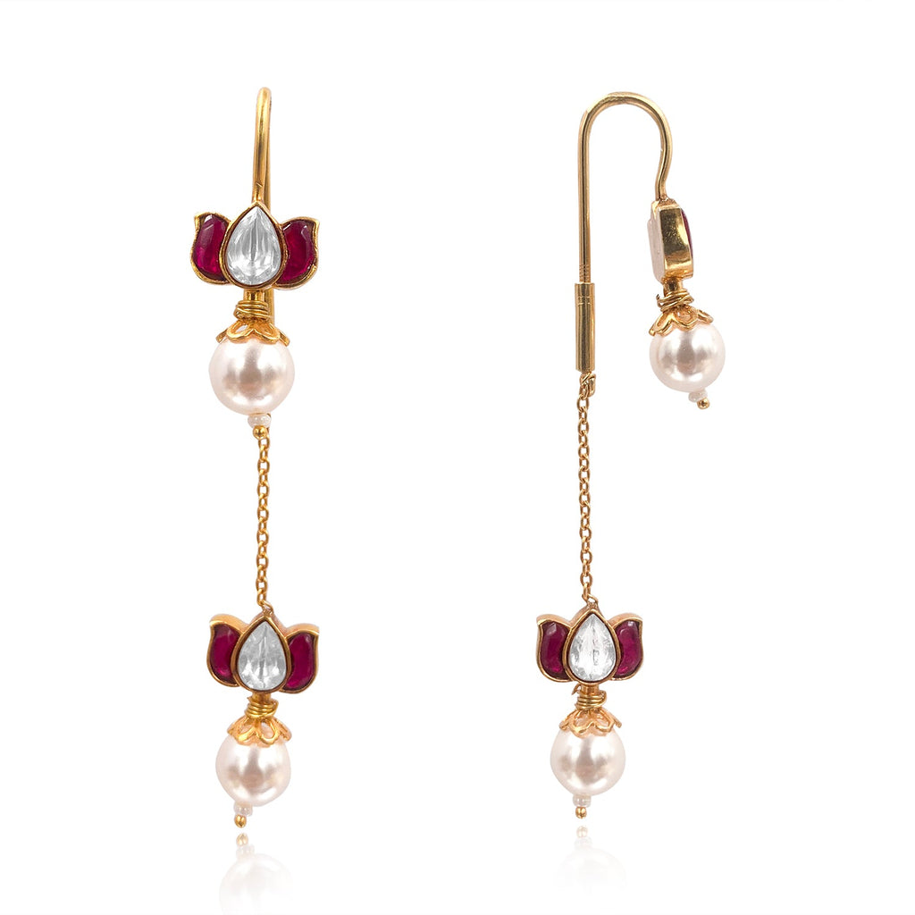 Double Lotus Kundan Silver 92.5 Sui Dhaga Earring