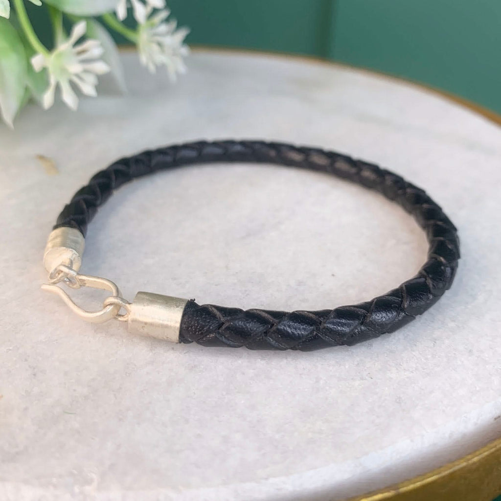 925 silver men's leather  bracelet