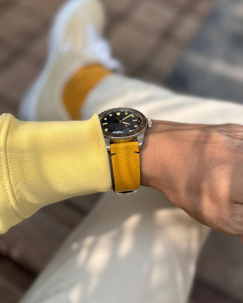 Italian Epsom Leather watch strap Yellow 22mm