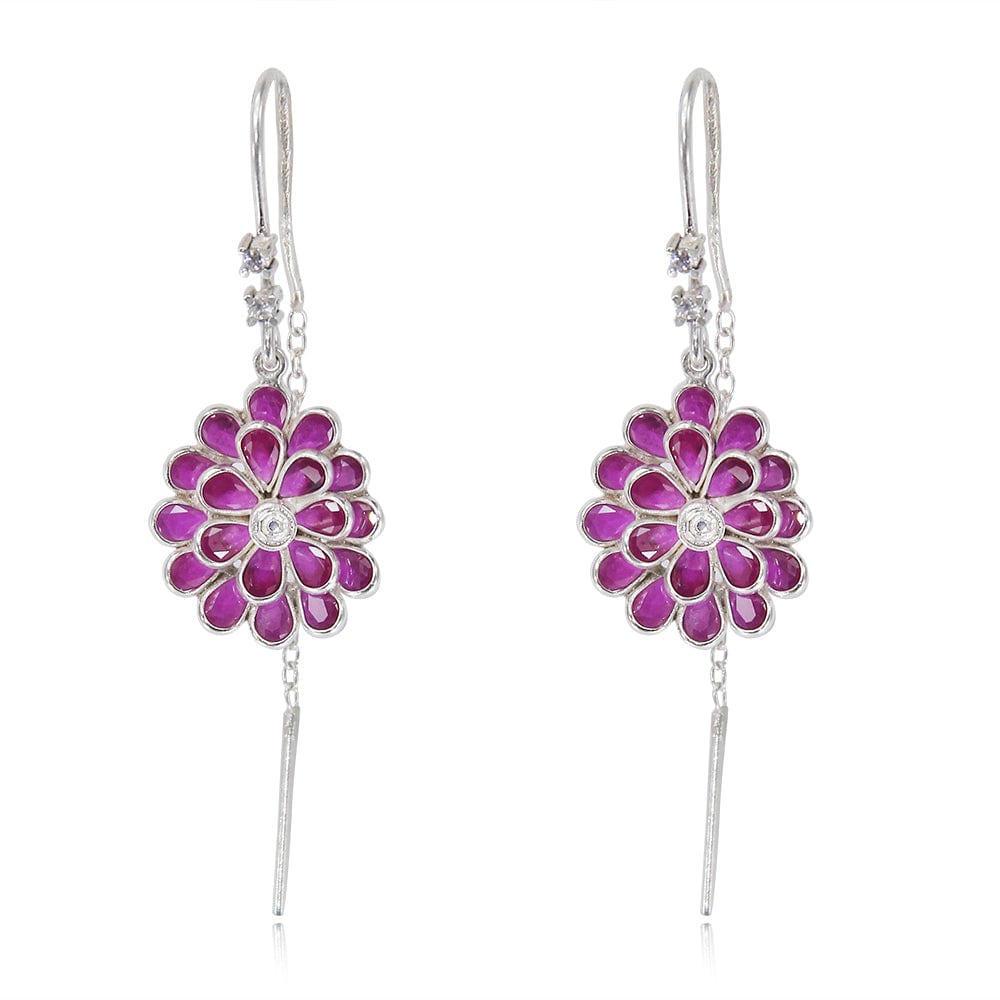 SILVER RED SUI DHAGA EARRING
