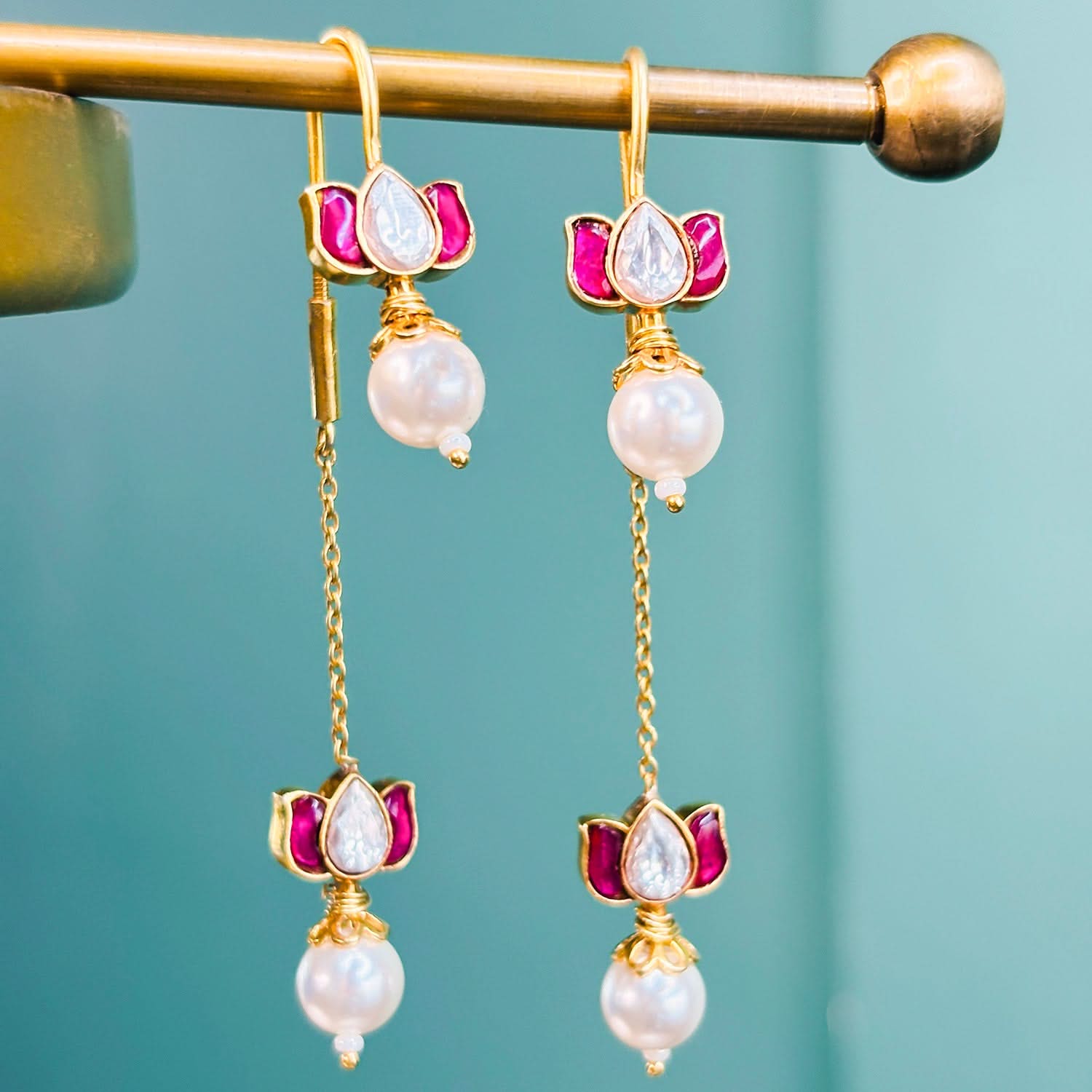 Double Lotus Kundan Silver 92.5 Sui Dhaga Earring