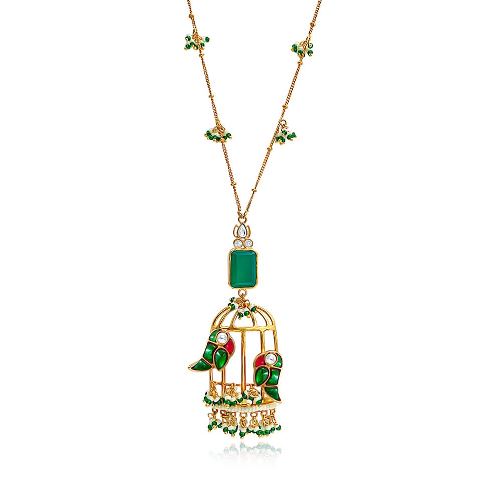 Mithu Gulmohar Cage Silver 24k Gold Plated Necklace