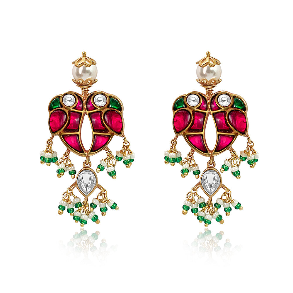 Mithu Love Bird Silver 24k Gold Plated Earrings