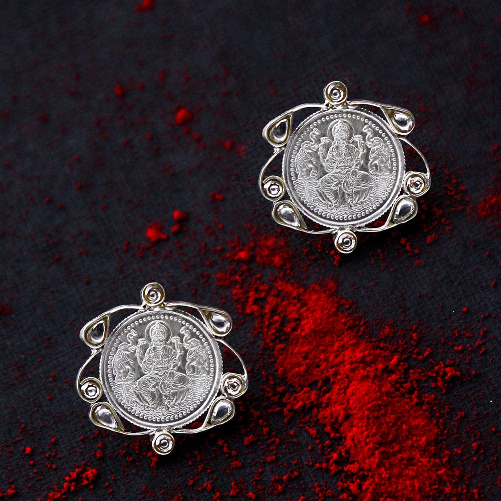 silver kuber polki coin earring