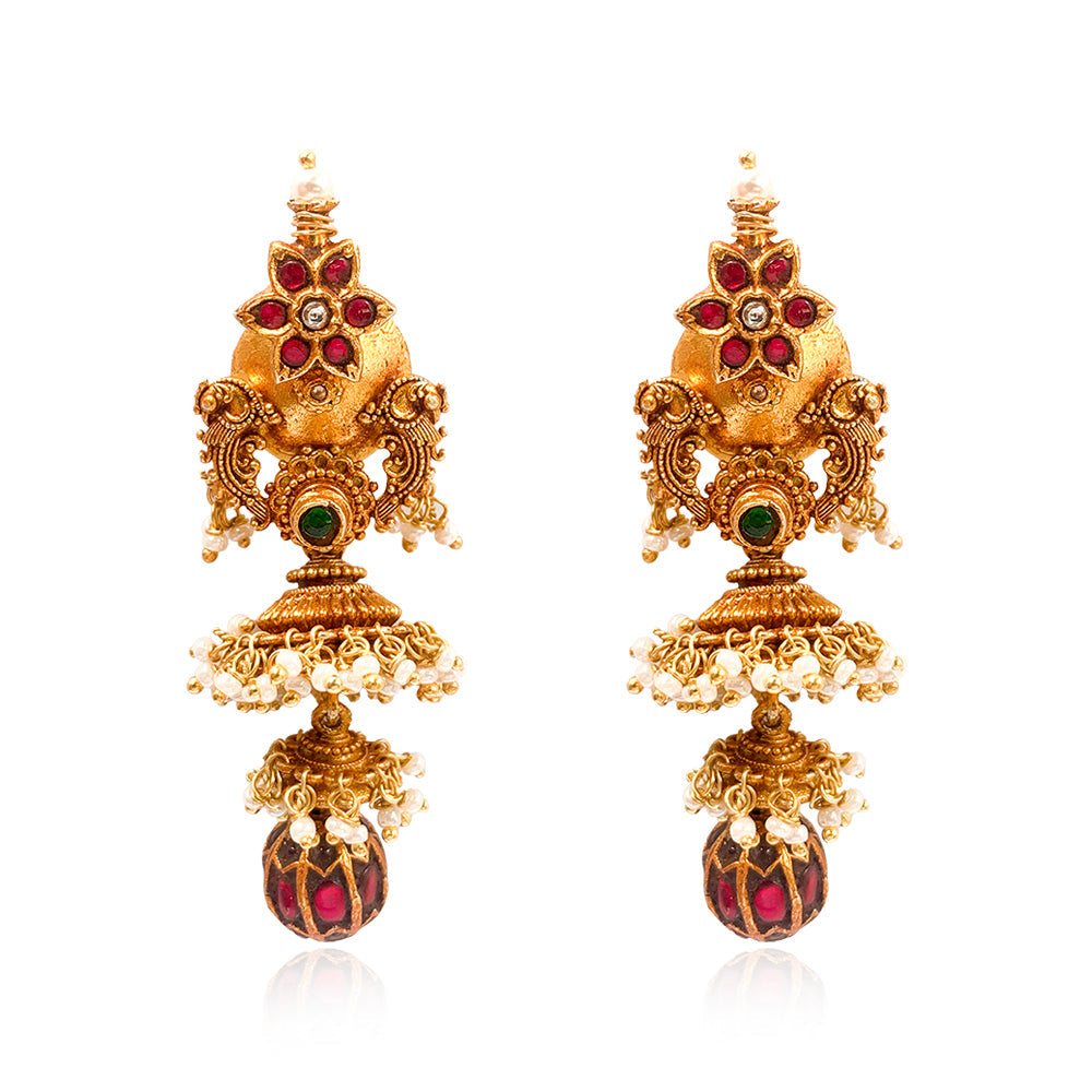 Silver 925 Peacock Temple Jhumka Earrings