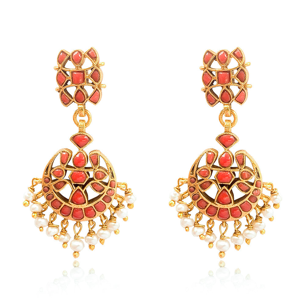 Silver 925 Pearl Chand Bali Earrings