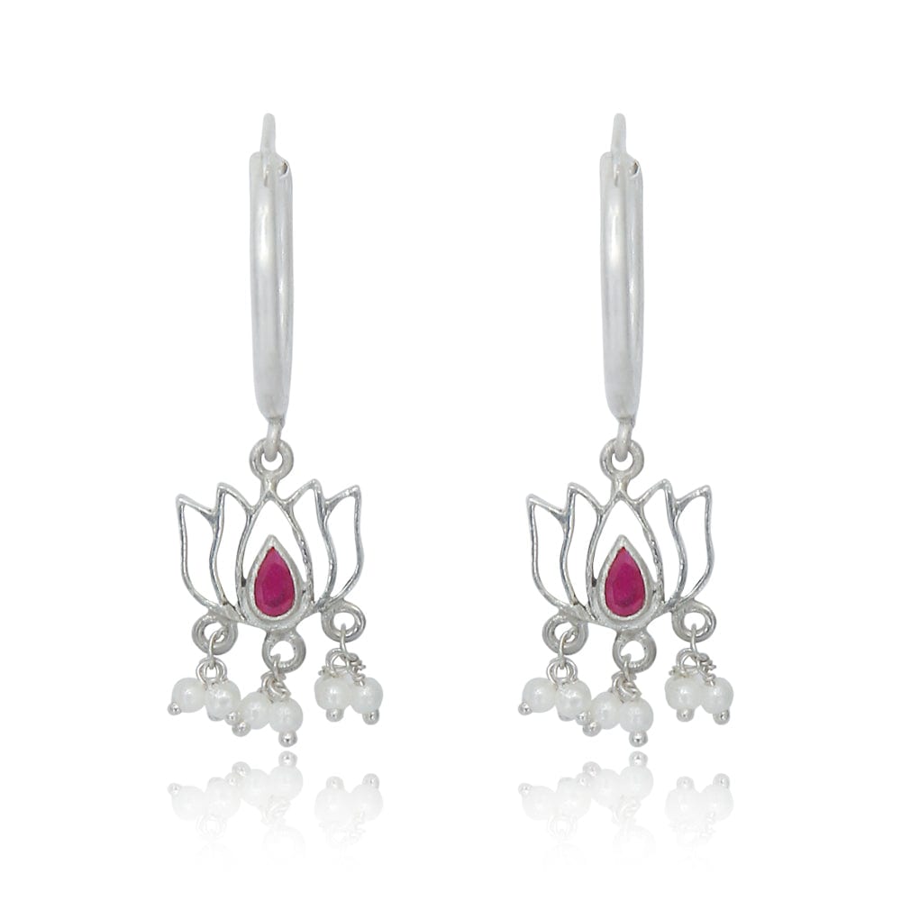 silver lotus oxidised earring