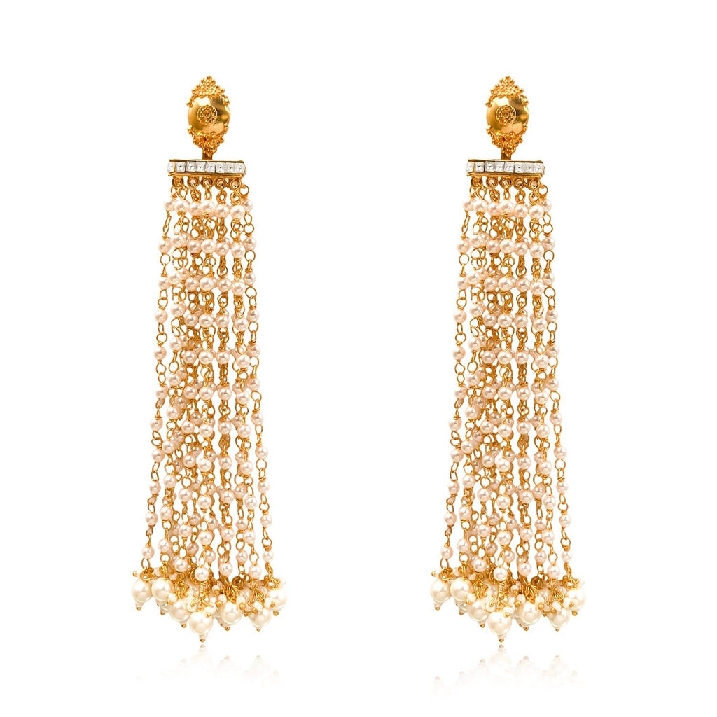 Silver Dangling pearl Chandelier Earrings