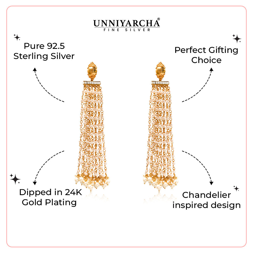 Silver Dangling pearl Chandelier Earrings