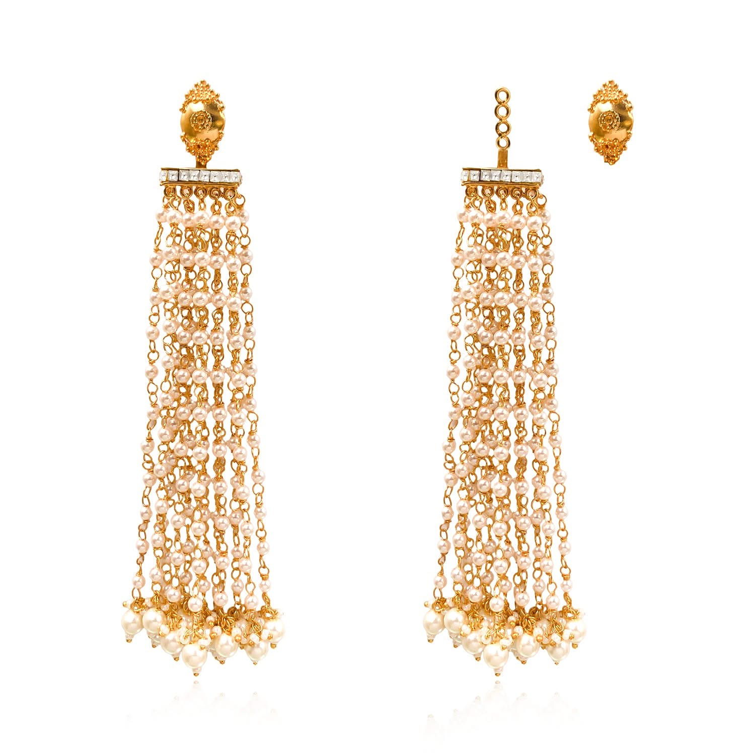 Silver Dangling pearl Chandelier Earrings