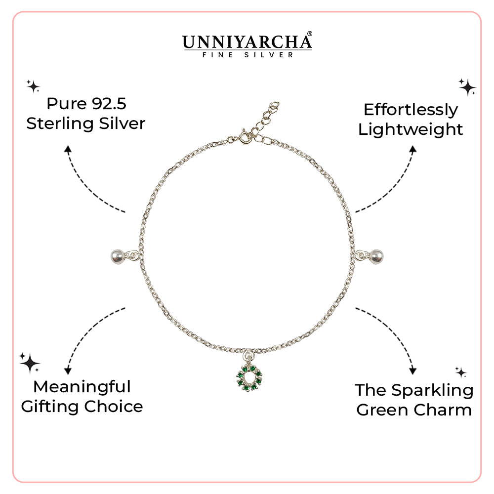 Green Charm 925 Silver Bracelet