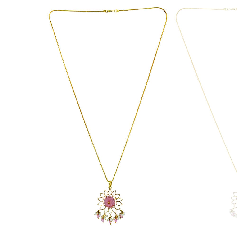 Pink Zircon Gold Plated Silver Pendant Necklaces - By Unniyarcha - Original Manufacturers of Silver Jewelry, Gold Plated Jewellery, Fashion Jewellery and Personalized Soul Bands and Personalized Jewelry