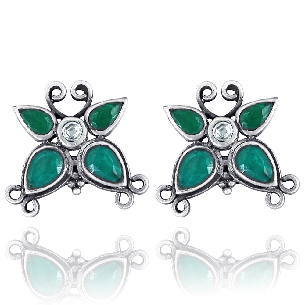 92.5 Silver Green butterfly earring