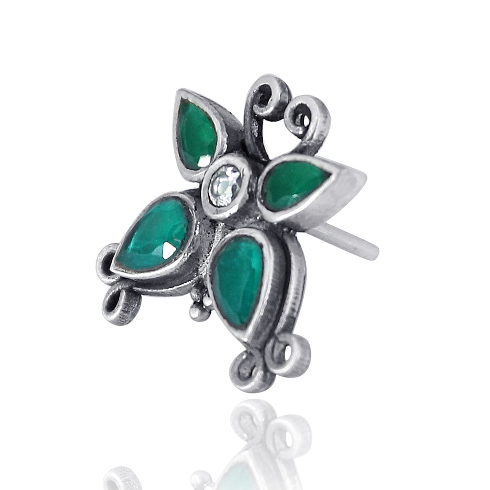 92.5 Silver Green butterfly earring
