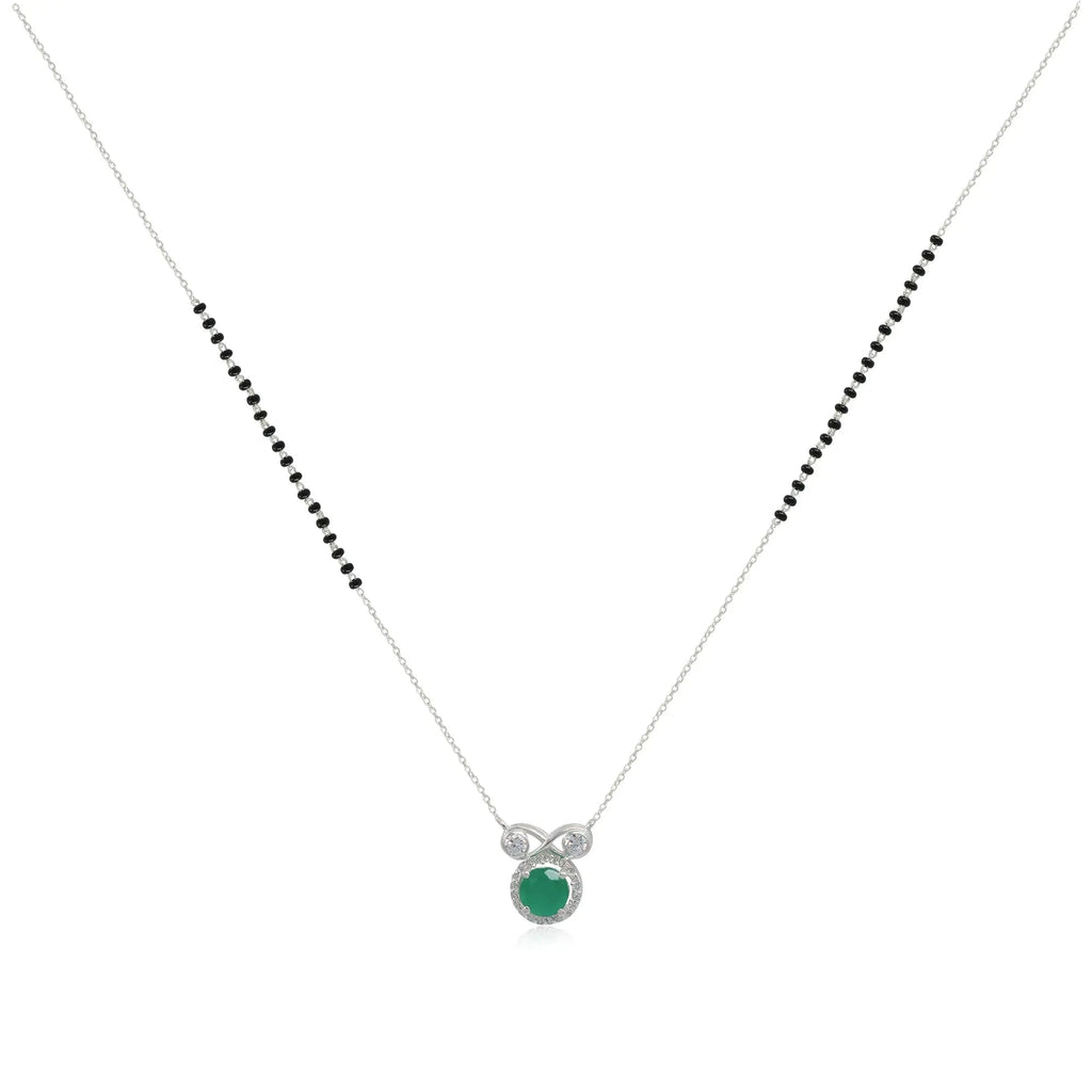 Infinity Silver 92.5 Green Mangalsutra Necklace
