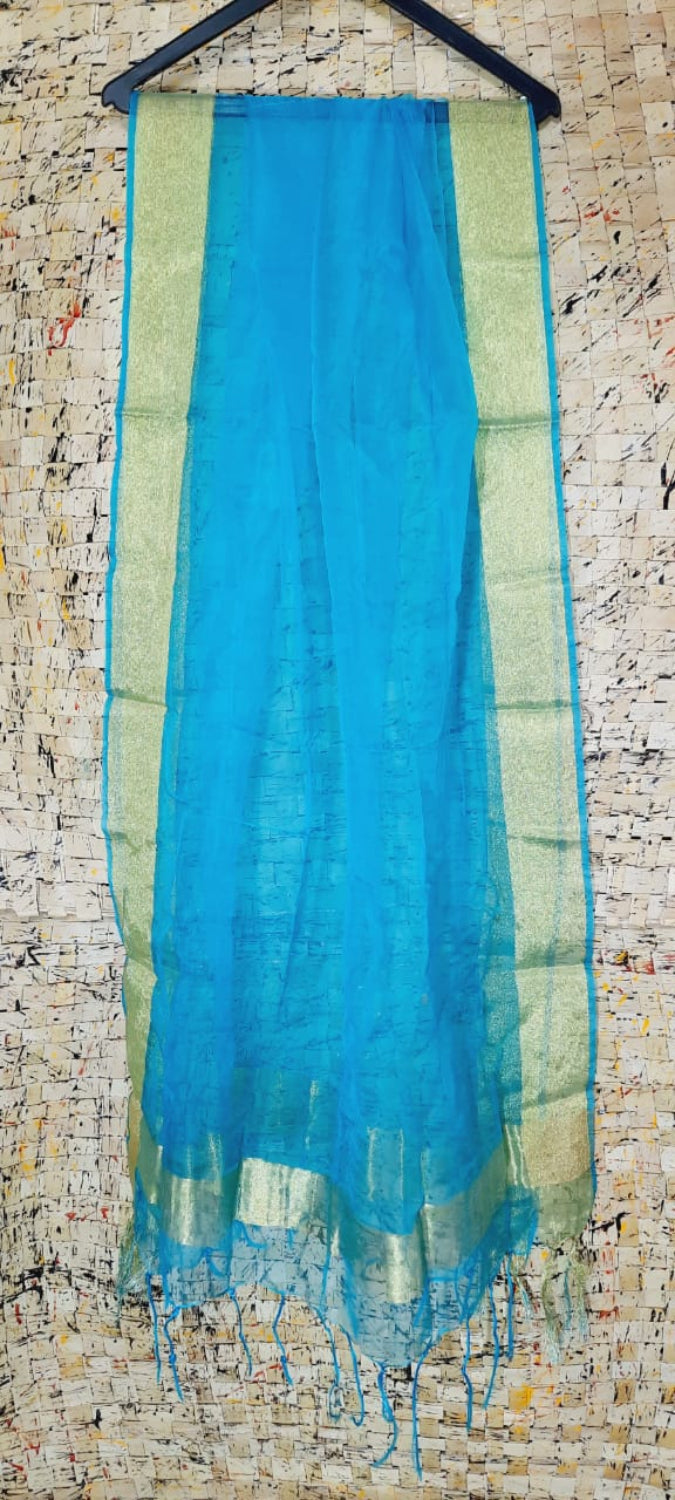 Organza Dupatta – Blue – Hand Dyed – Indiehaat  