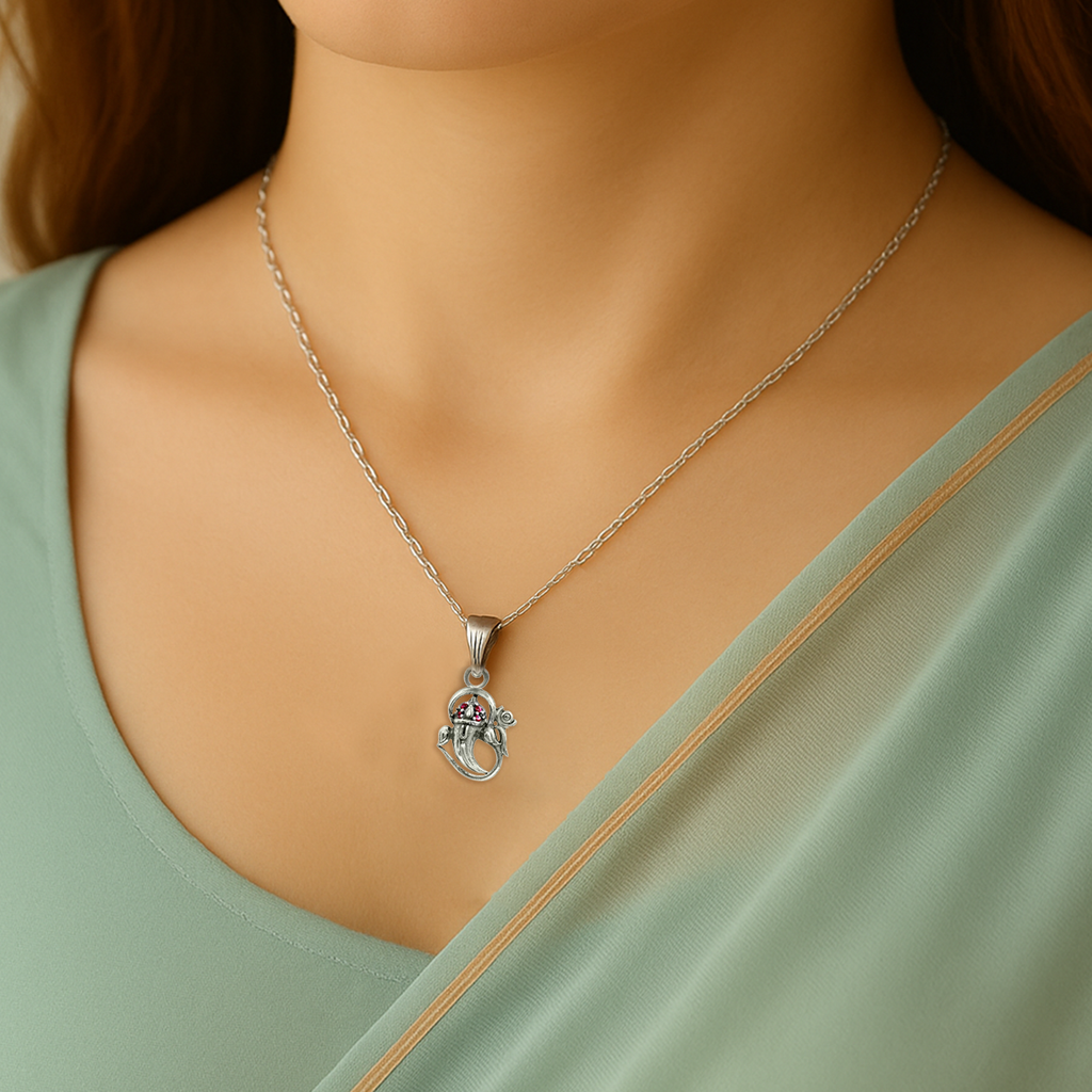 Divine Aura 925 Silver Om Ganesha Pendant