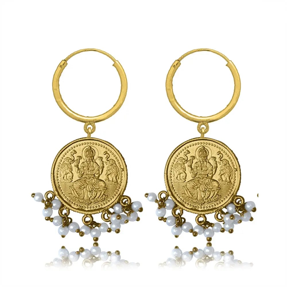 Lakshmi Silver Coin Hoops Earring