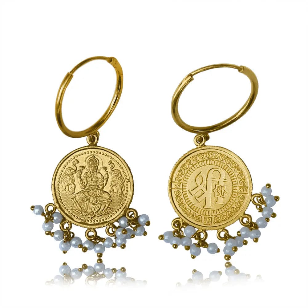 Lakshmi Silver Coin Hoops Earring