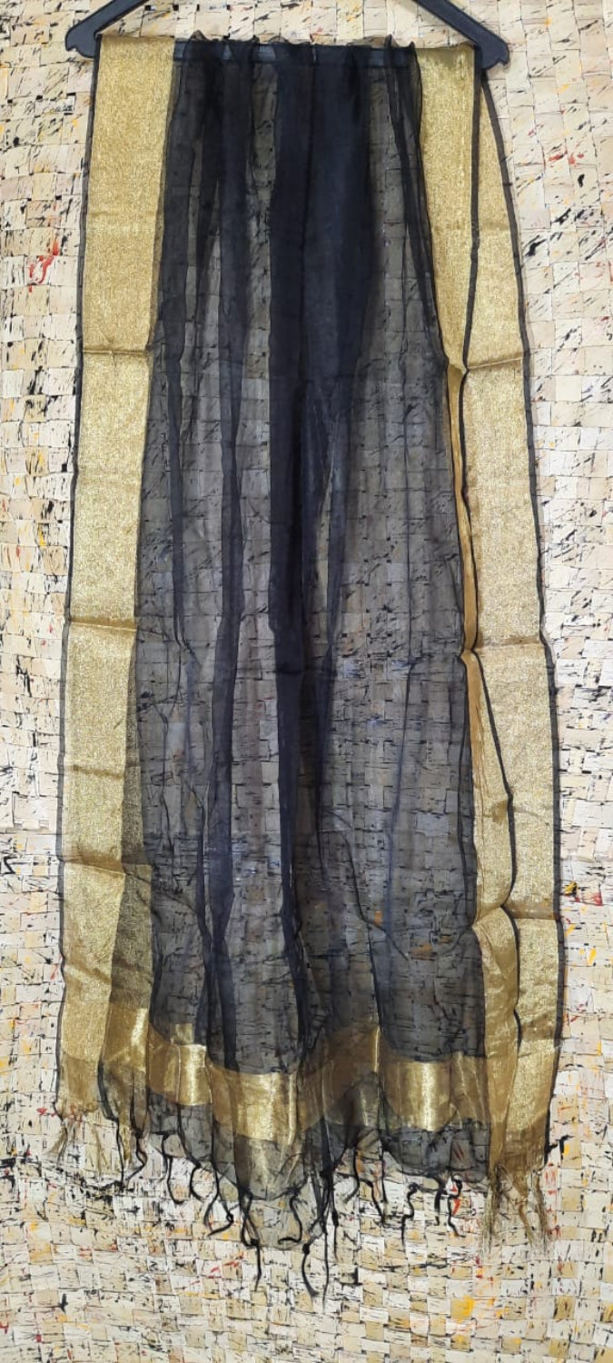 Organza Dupatta – Black – Hand Dyed – Indiehaat  