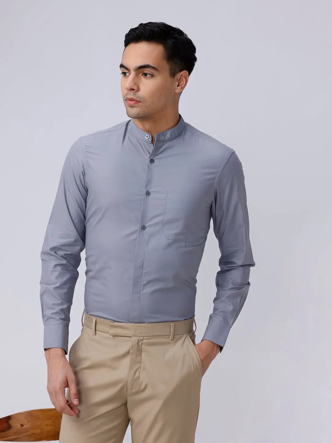 Light Grey Cotton Tencel Plain ShirtUnited By Hope