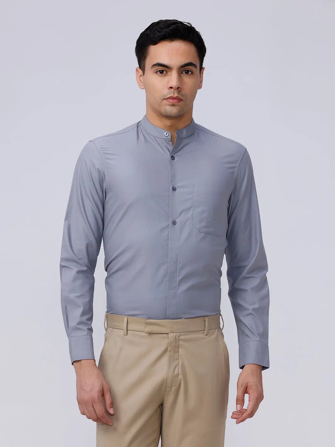Light Grey Cotton Tencel Plain ShirtUnited By Hope